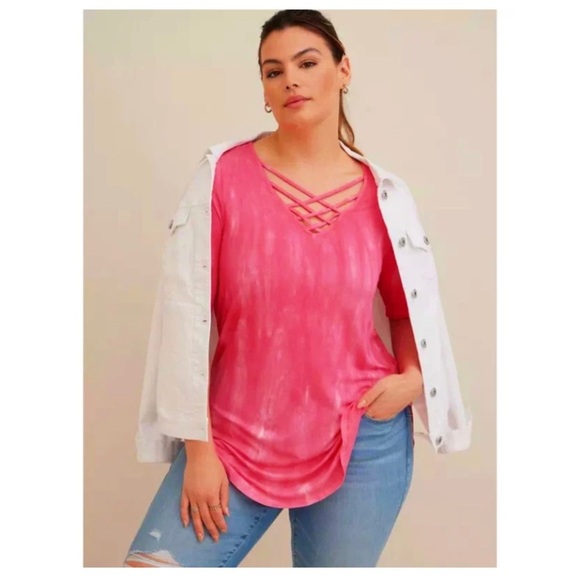 TORRID Pink Tie Dye Strappy T Shirt - Picture 1 of 8